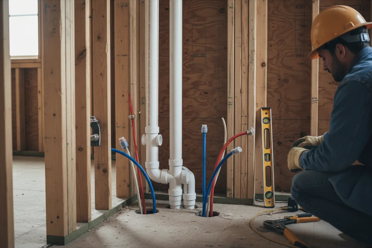 Drain and supply rough-in during Leak Detection in Robbins